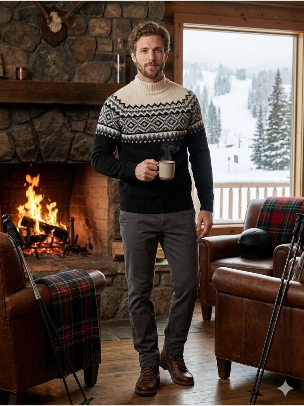 Eddie Bauer Men’s 100% LambsWool Pullover Ski Sweater Diamond Sze Small Unisex
